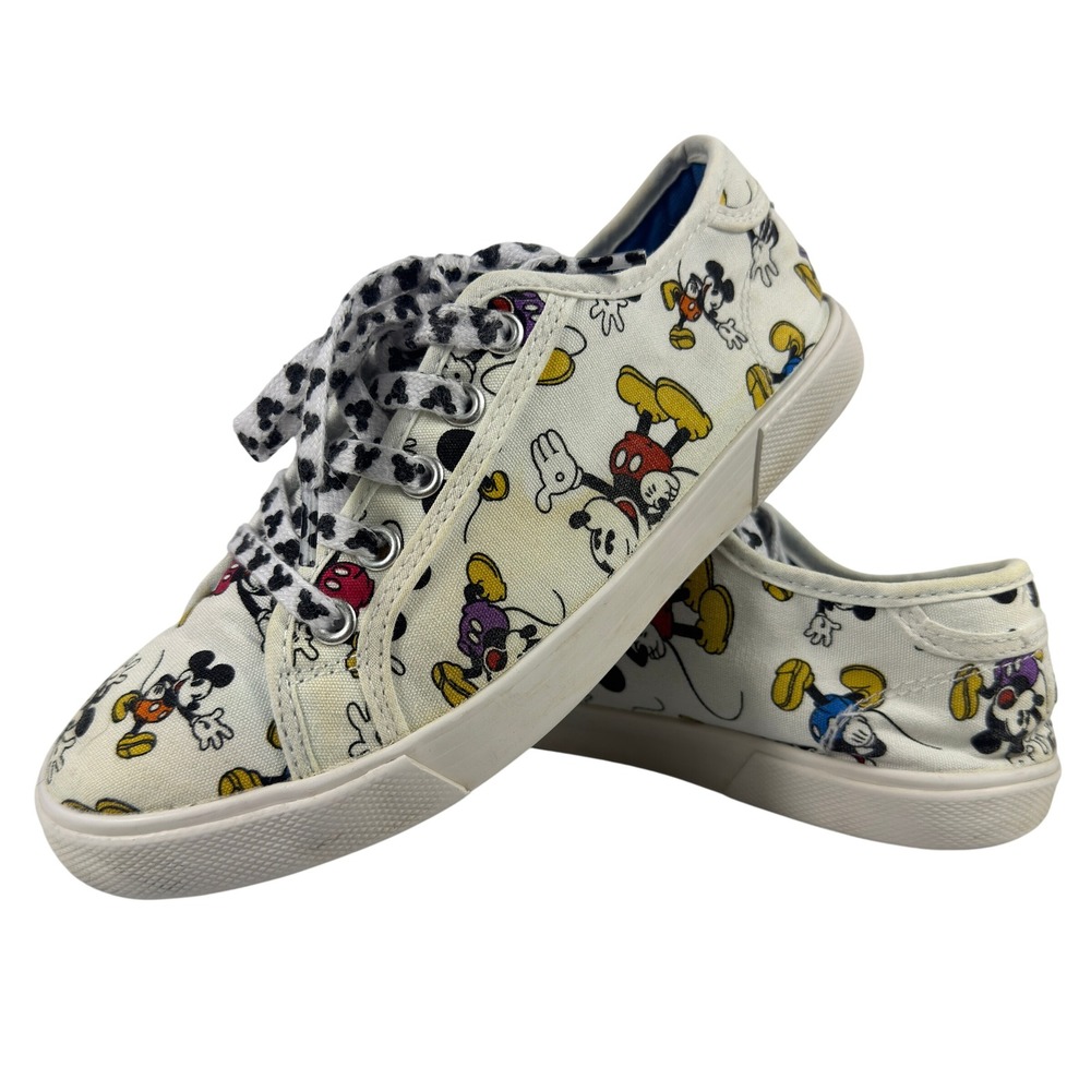 Disney Mickey Mouse Women's Canvas Sneakers White Cartoon Print Size 6‎